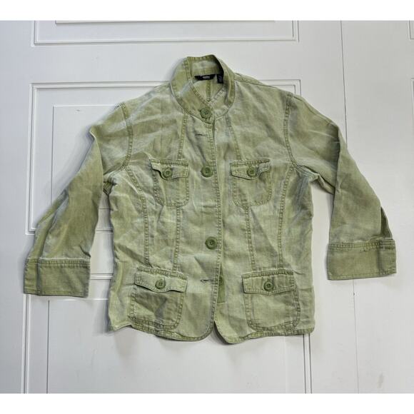 Mossimo Women’s Size Small S Olive Army Green Utility Light 100% Linen Jacket - Picture 1 of 4